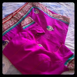 Fushia Sari with thick Embroidery